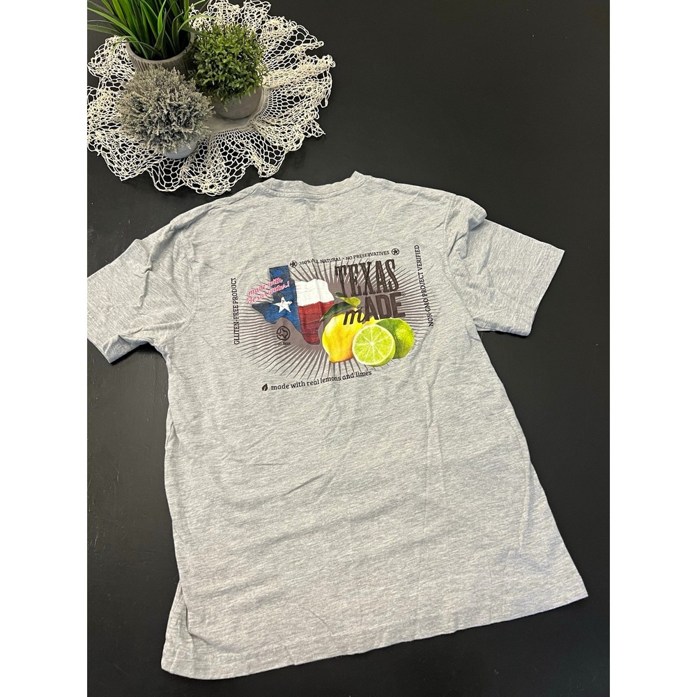 TEXAS mADE Mens Gray lemon Graphic Logo Crew Neck Short Sleeve Tee Sz S unisex